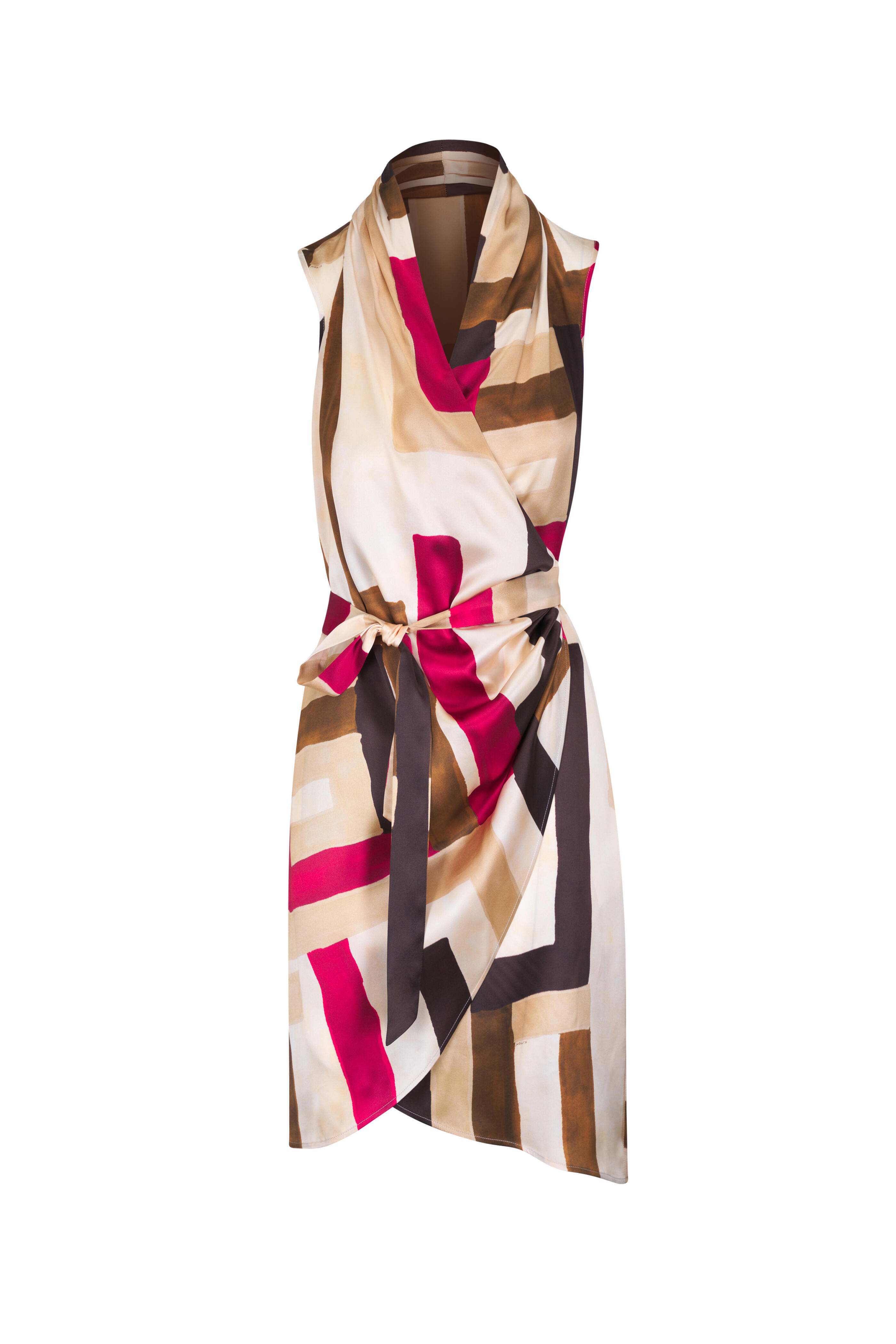Kiton - Cherry & Chocolate Geometric Print Wrap Dress