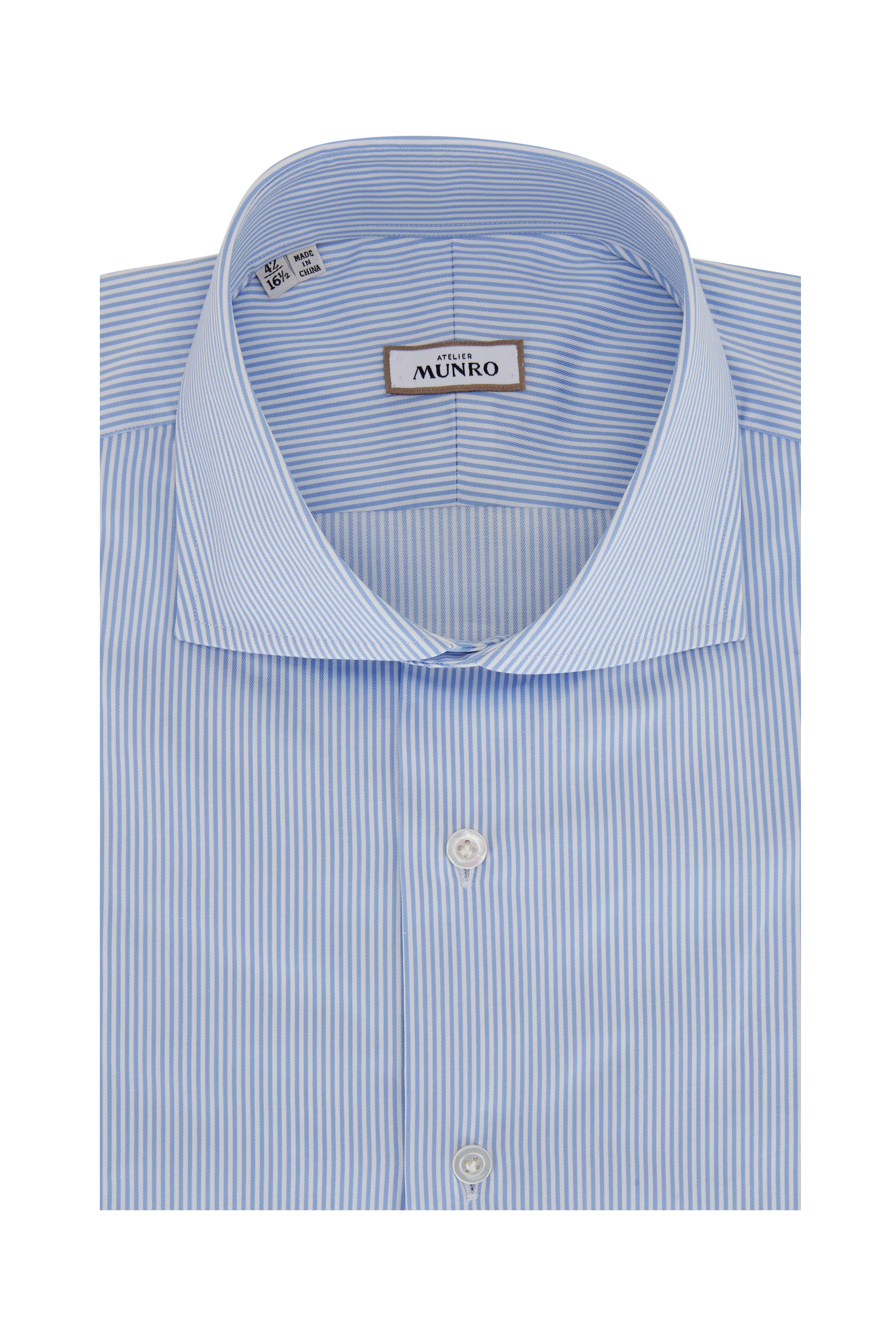 Atelier Munro - Pale Blue Candy Stripe Cotton Poplin Shirt