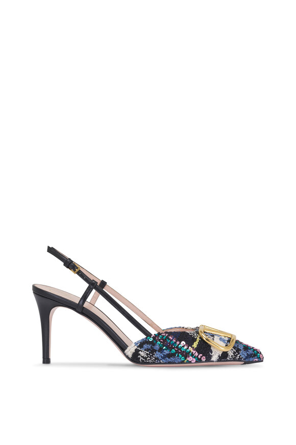Valentino Garavani VLogo Multicolor Tweed & Leather Slingback, 80mm - view 3