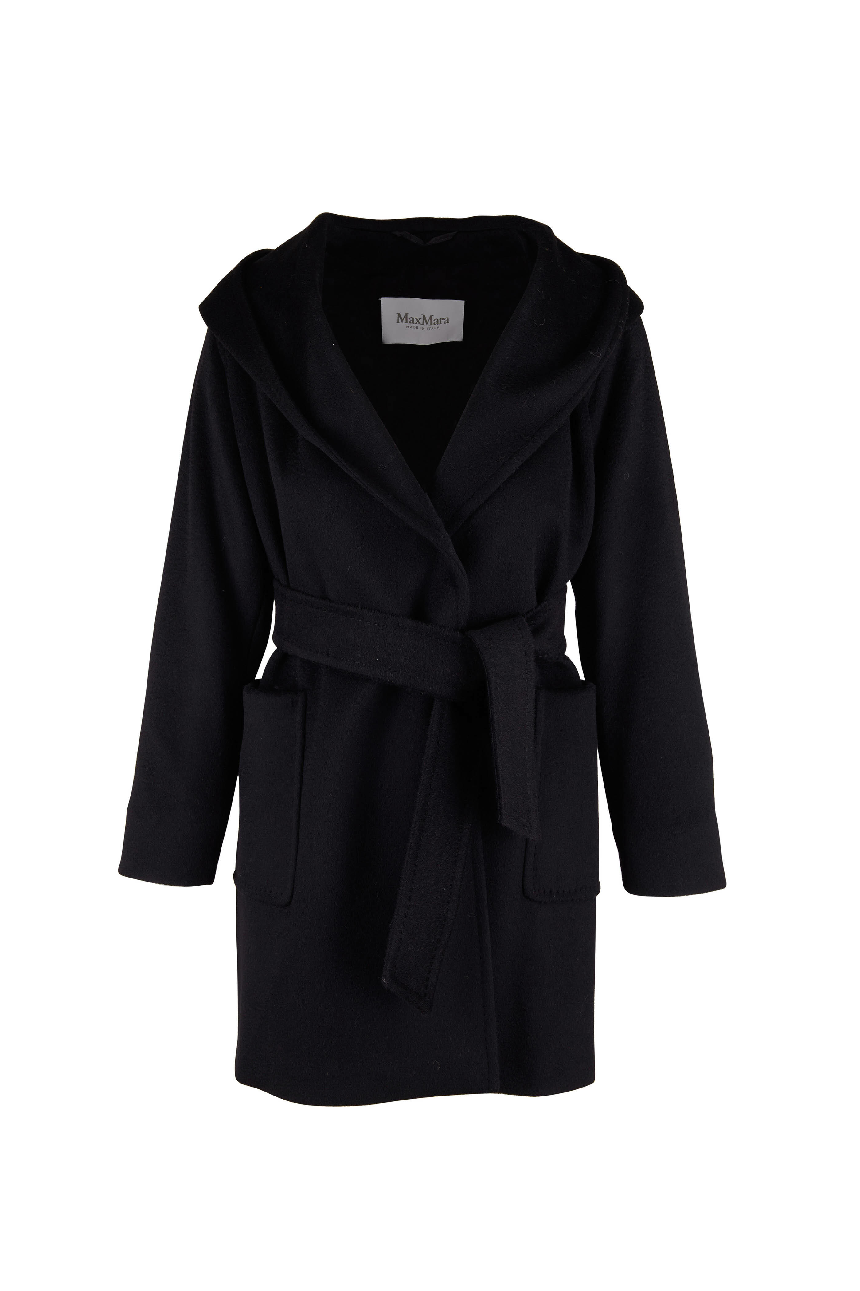 Max Mara - Rialto Black Wool Hooded Coat | Mitchell Stores