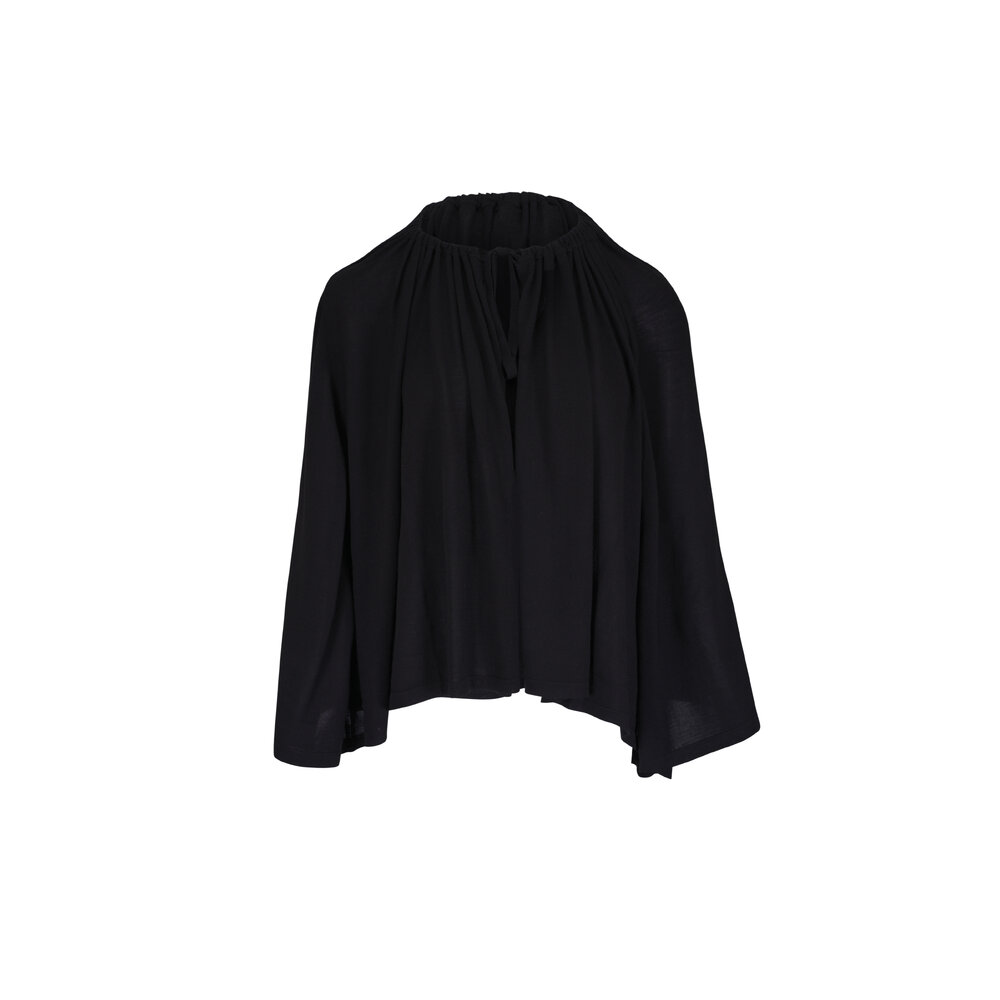 Totême - Black Wool & Silk Drawstring Cape | Mitchell Stores