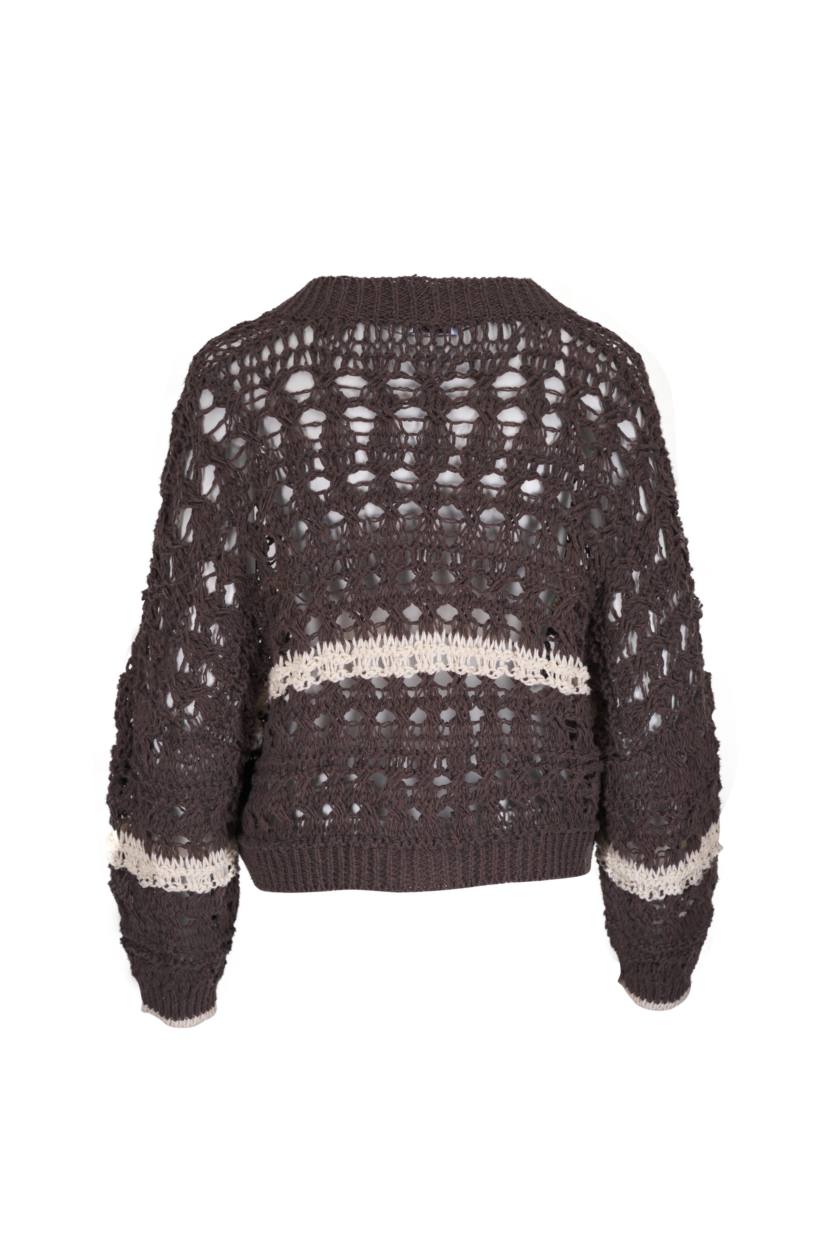Brunello Cucinelli - Chocolate Cotton & Jute Open Knit Cardigan