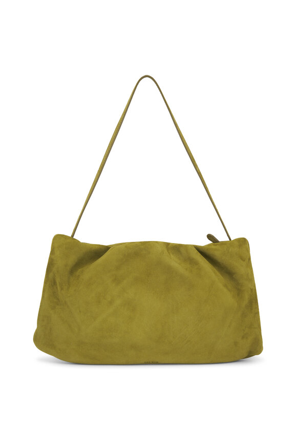 The Row XL Bourse Golden Olive Suede Shoulder Bag