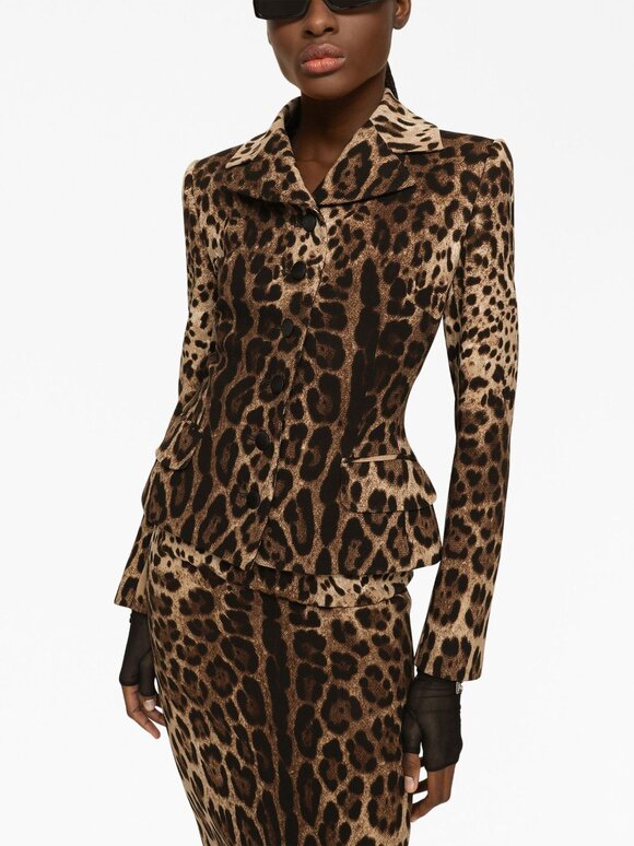 Dolce & Gabbana Light Brown Animal Print Wool Crepe Pencil Skirt - view 3