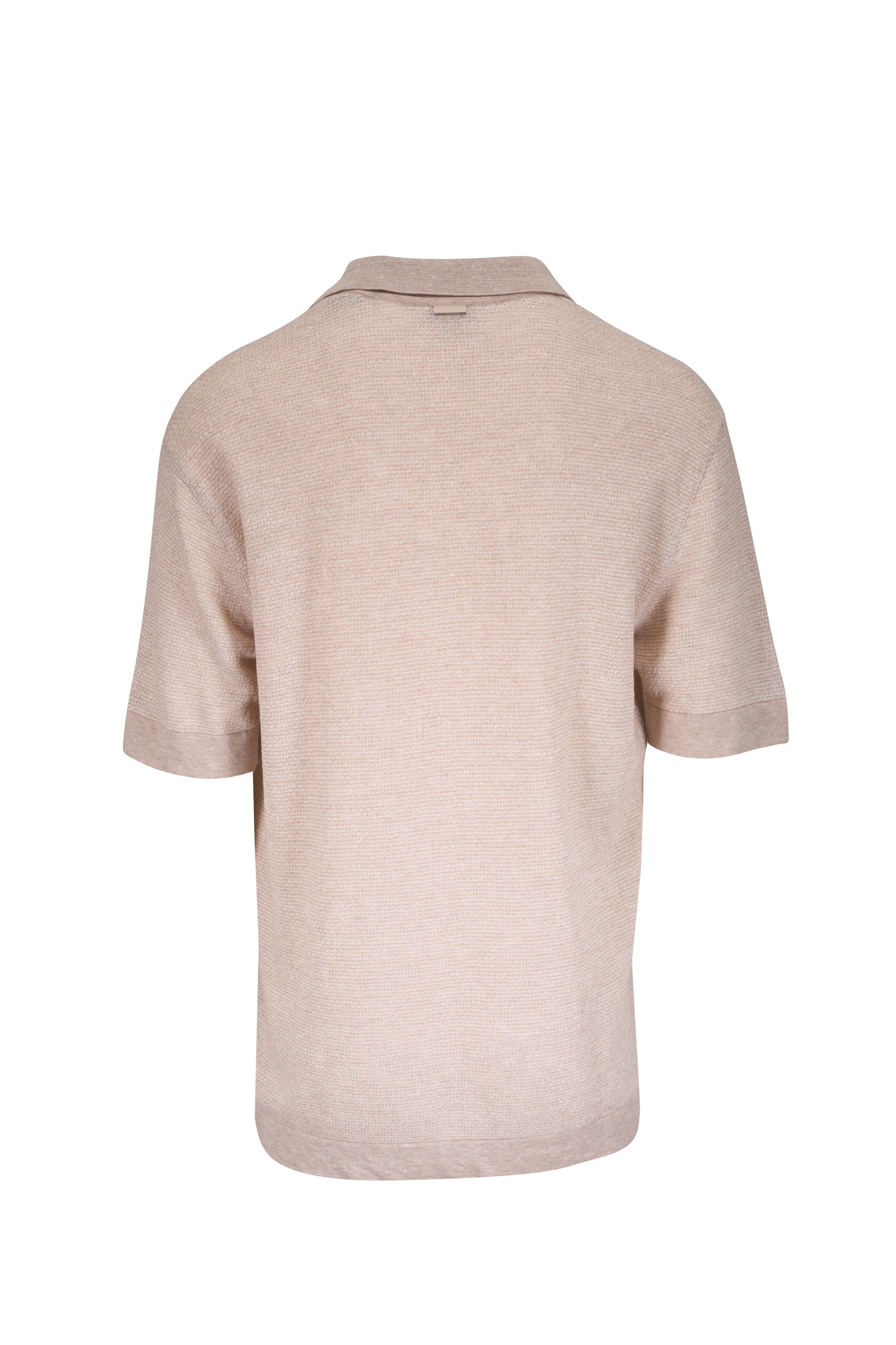 Zegna - Tan & White Textured Cotton, Linen & Silk Polo