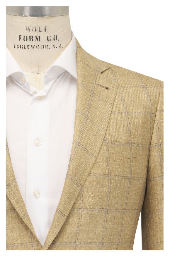 Canali Yellow Paned Cashmere, Linen, & Silk Sportcoat - view 1