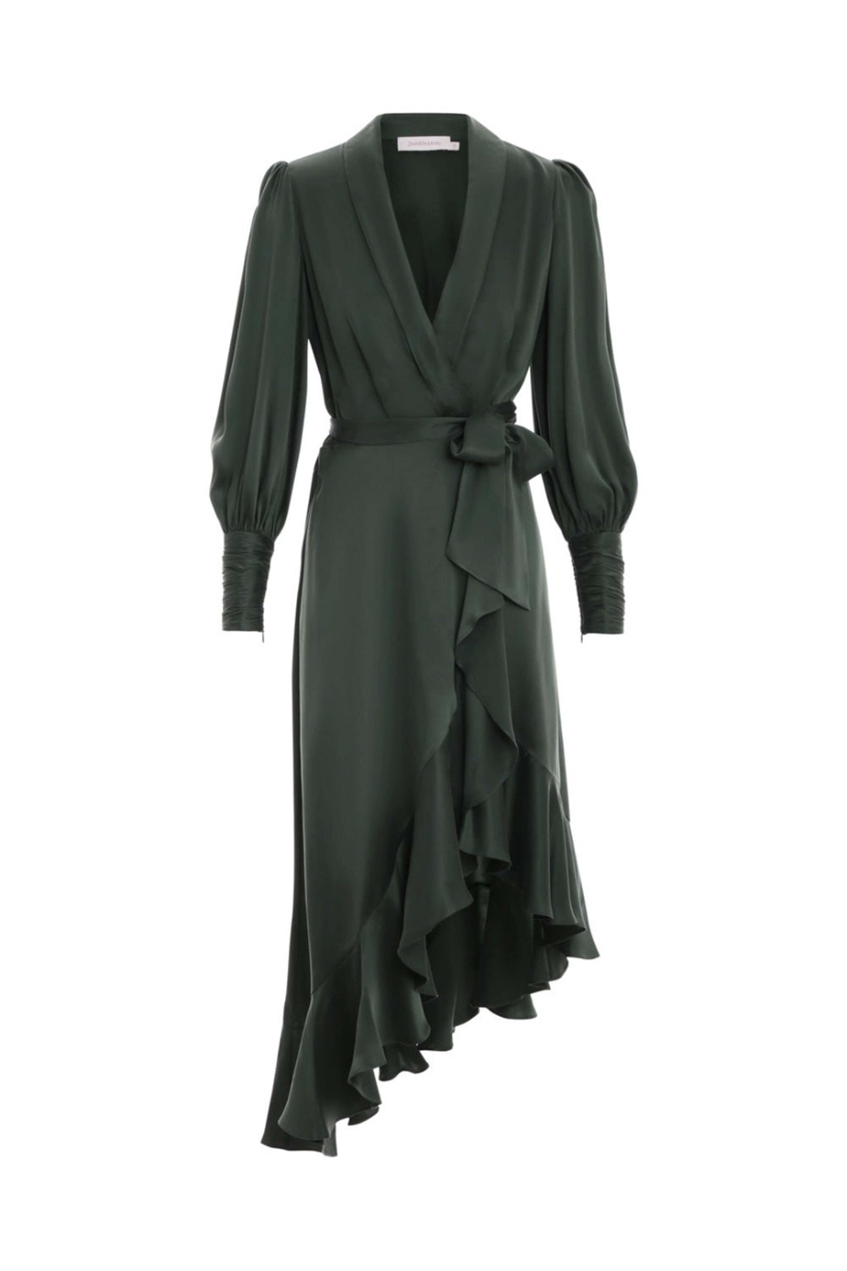 Zimmermann - Dark Green Silk Wrap Midi Dress