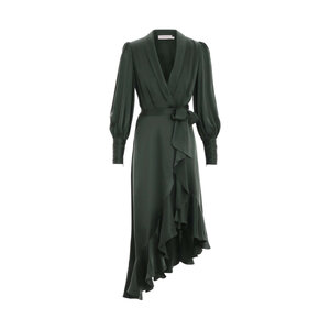 Zimmermann - Dark Green Silk Wrap Midi Dress | Mitchell Stores