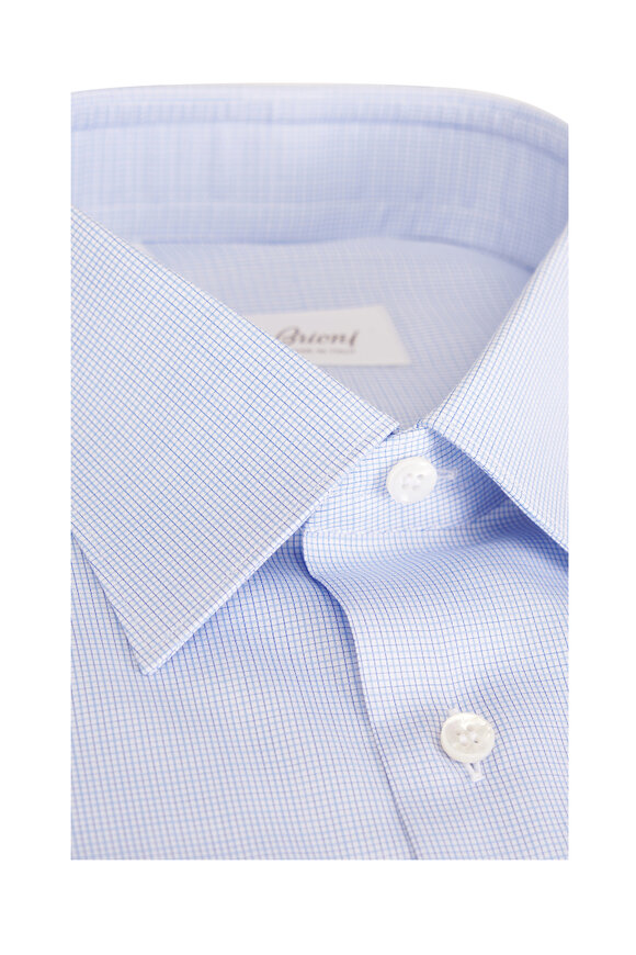 Brioni Blue Mini Check Cotton Dress Shirt - view 3
