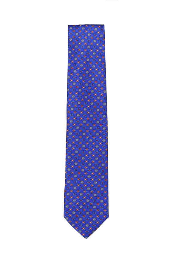 Geoff Nicholson Royal Blue Medallion Silk Necktie