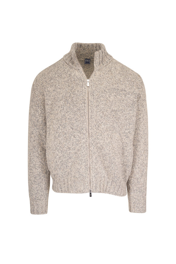 Fedeli Gray & Tan Cashmere Full Zip Sweater - view 1