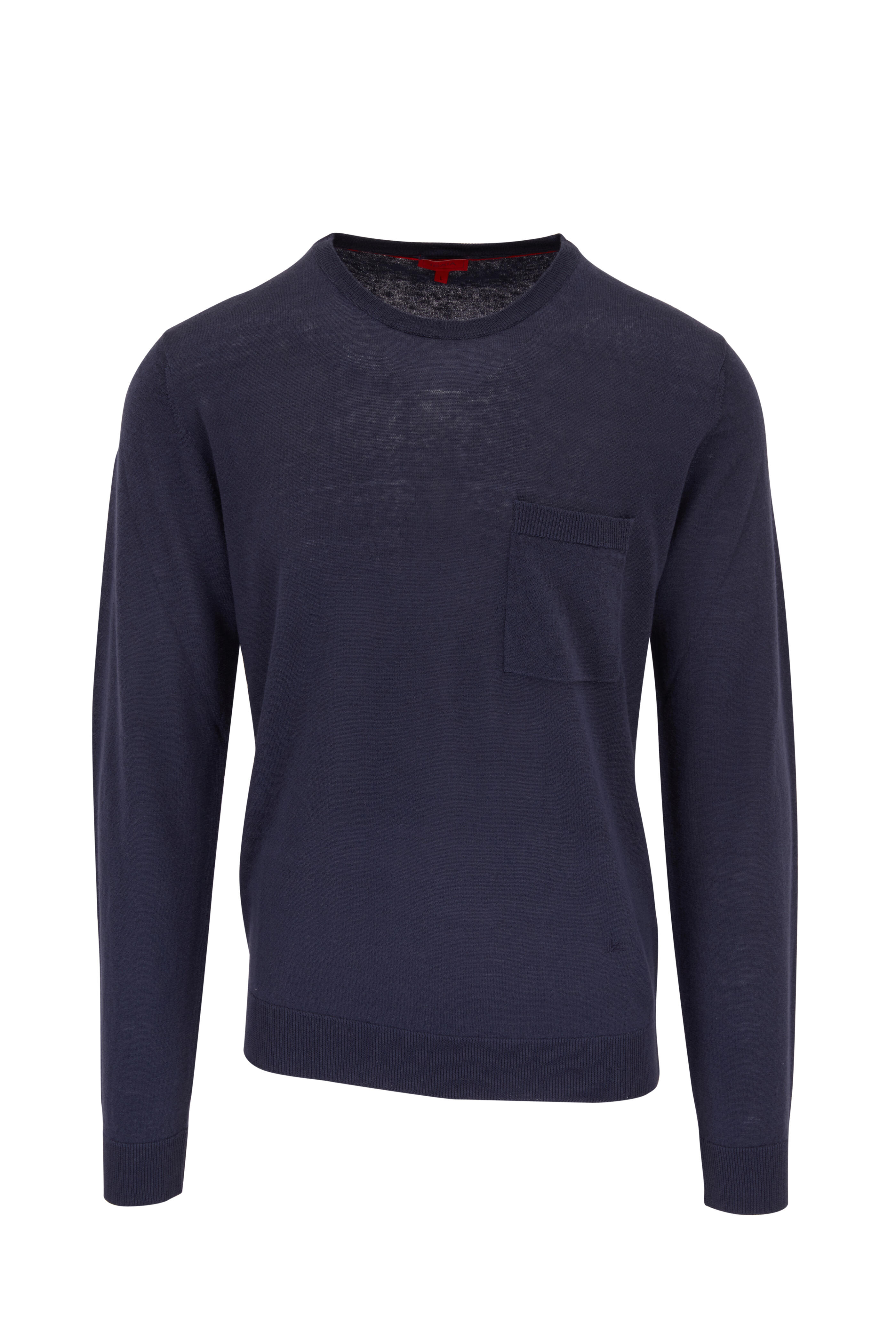 Isaia - Navy Linen & Cashmere Crewneck Sweater | Mitchell Stores