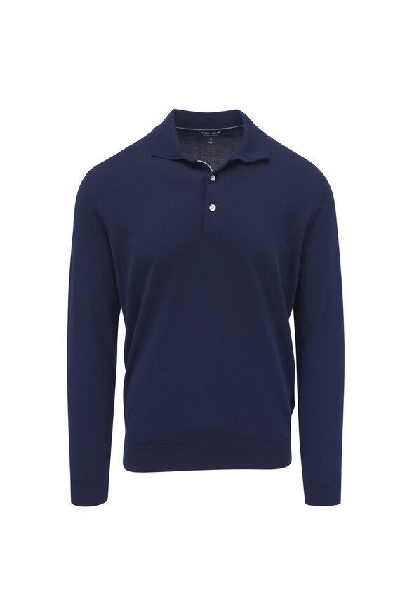 Peter Millar Navy Mariner Sea Island Cotton Sweater Polo - view 1