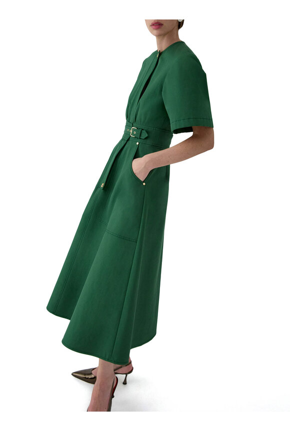 Carolina Herrera Racing Green Cotton A-Line Dress - view 4