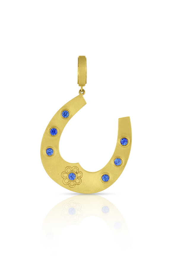 Leigh Maxwell 18k Yellow Gold Blue Sapphire Horseshoe Pendant