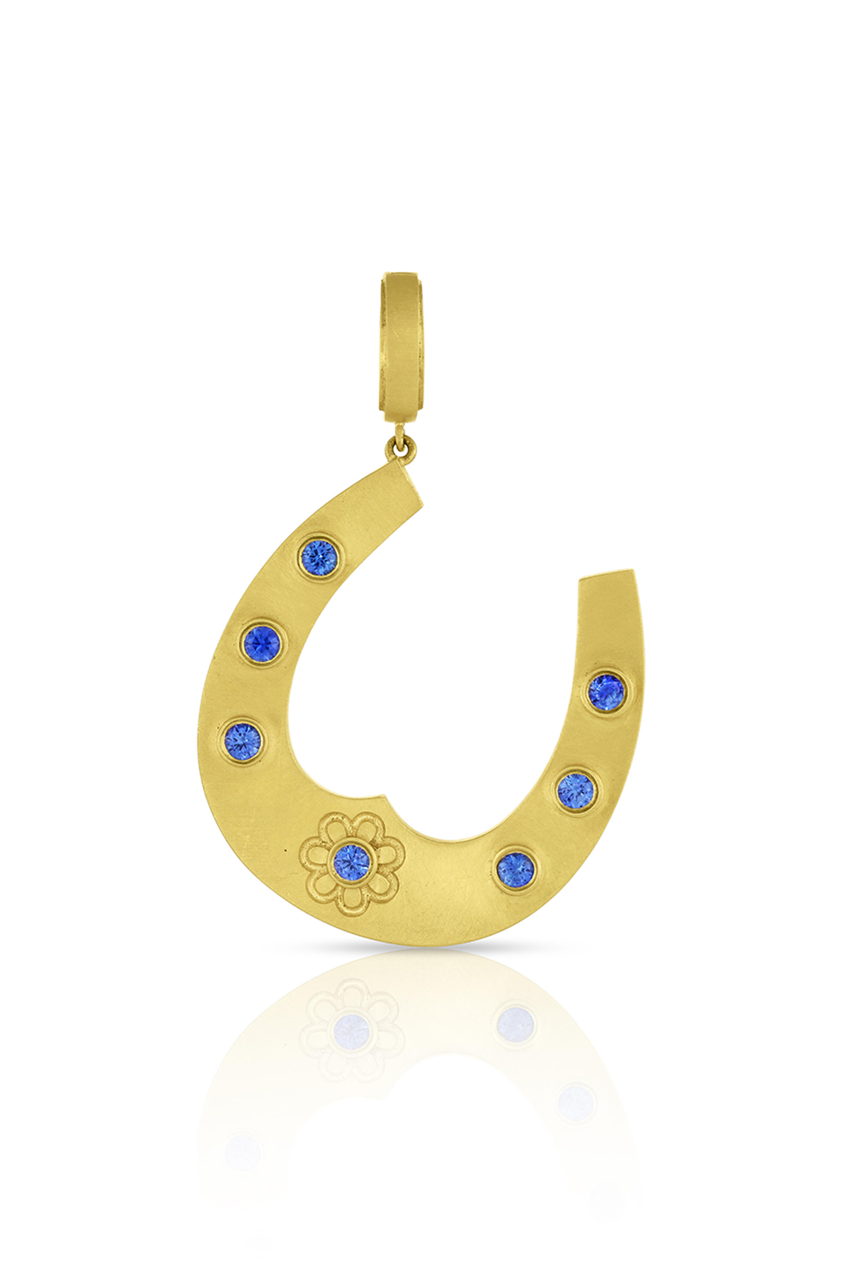 Leigh Maxwell - 18k Yellow Gold Blue Sapphire Horseshoe Pendant
