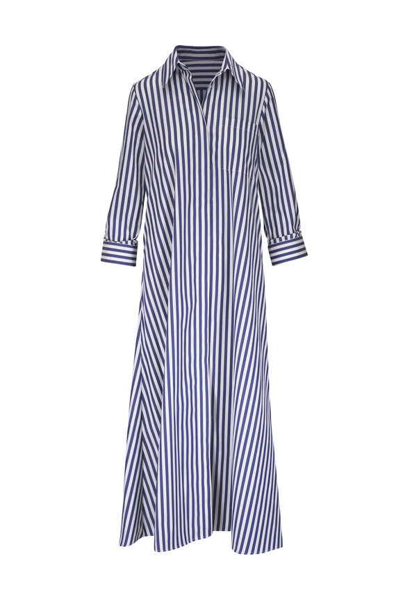 TWP - Jennys Indigo & Off-White Striped Collared Gown