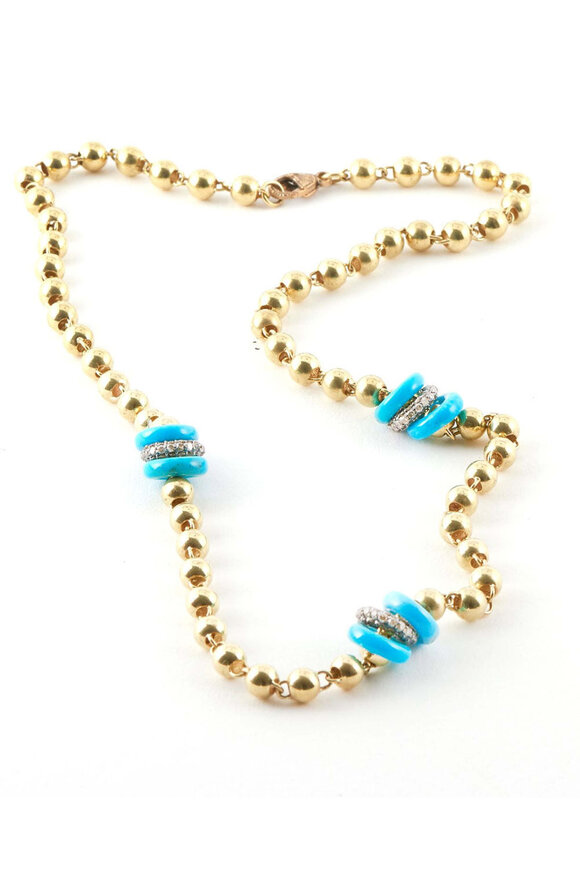 Sylva & Cie Turquoise & Gold Boule Chain Necklace - view 1