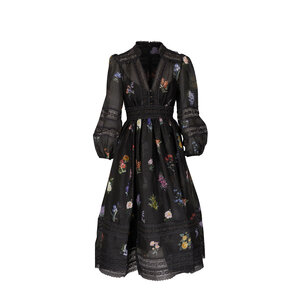 【Zimmermann】Vネック アシンメトリーヘム ミディドレス Zimmermann KALEIDOSCOPE ミディ丈ドレス - Charcoal Poppy | FWRD
