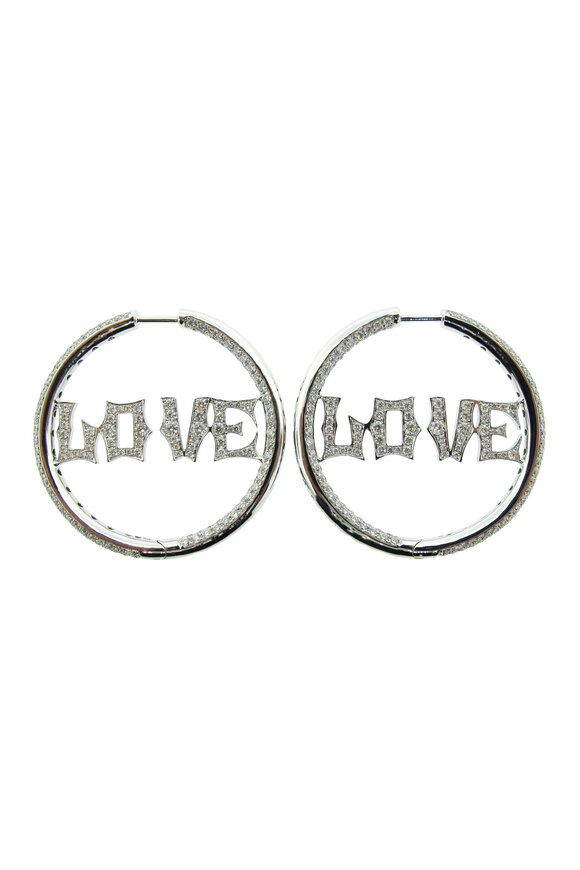 Loree Rodkin 14k White Gold Pave Diamond Love Hoop Earring - view 1
