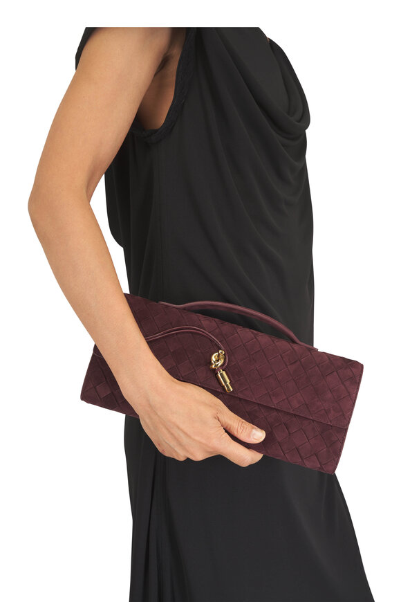 Bottega Veneta Andiamo Deep Mahogany Intrecciato Suede Clutch - view 2