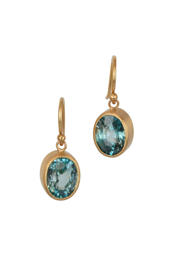 Caroline Ellen - 22K Yellow Gold Natural Blue Zircon Earrings