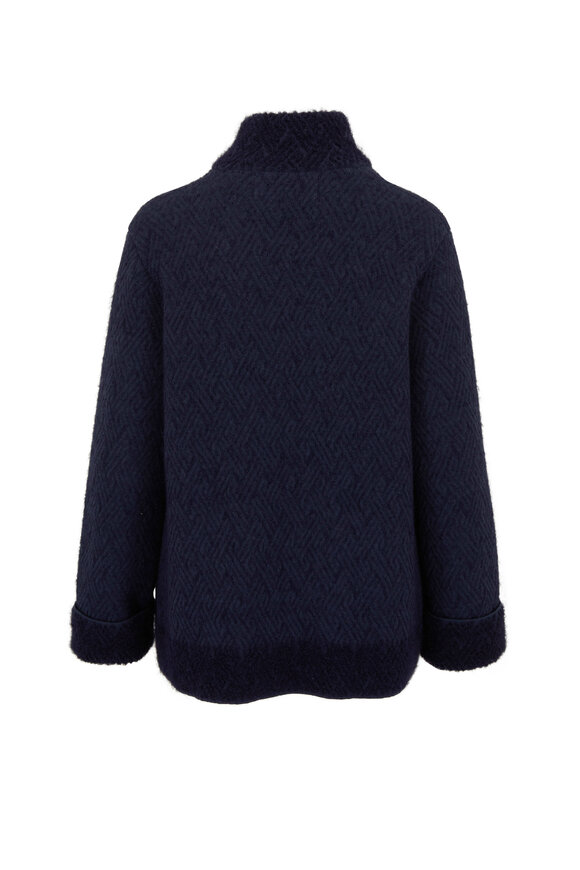 D.Exterior - Navy Blue Zip Up Wool Jacket 