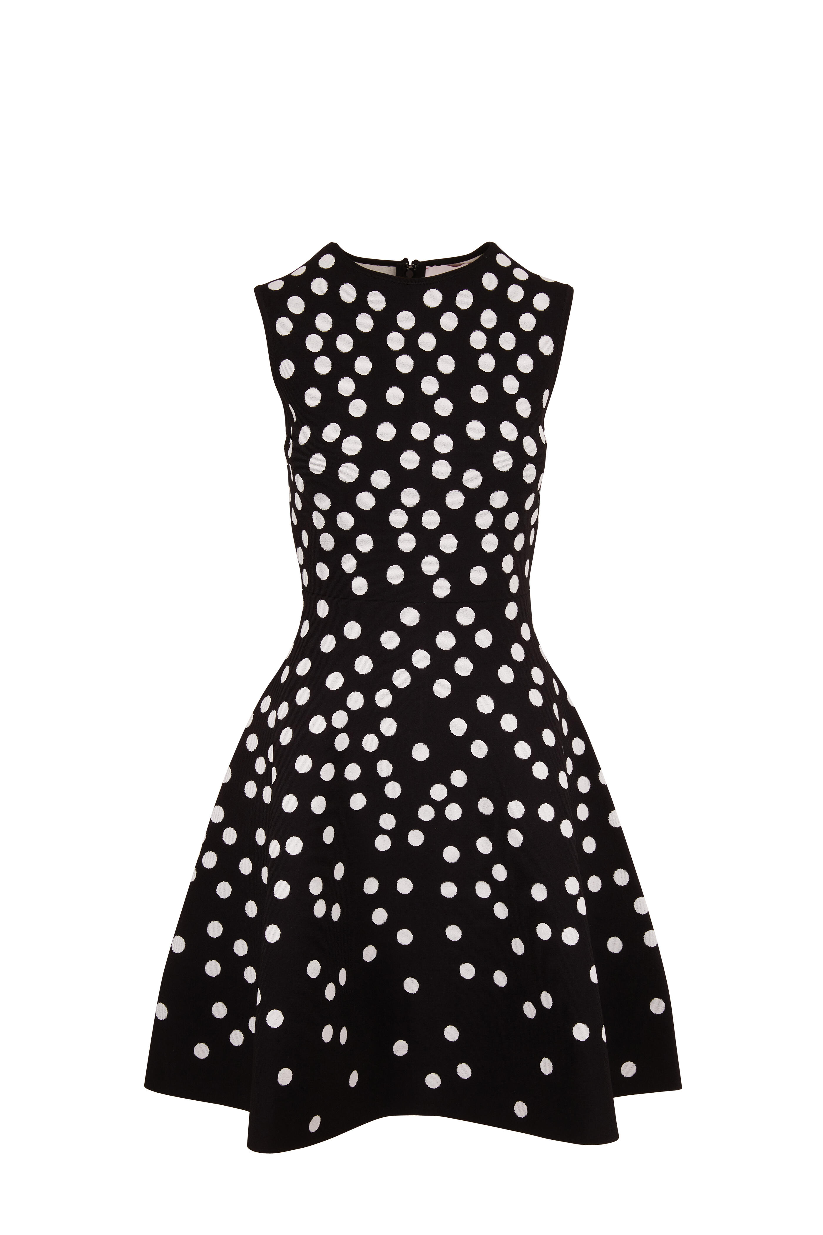 Carolina Herrera - Black & White Jacquard Dot Sleeveless Knit Dress