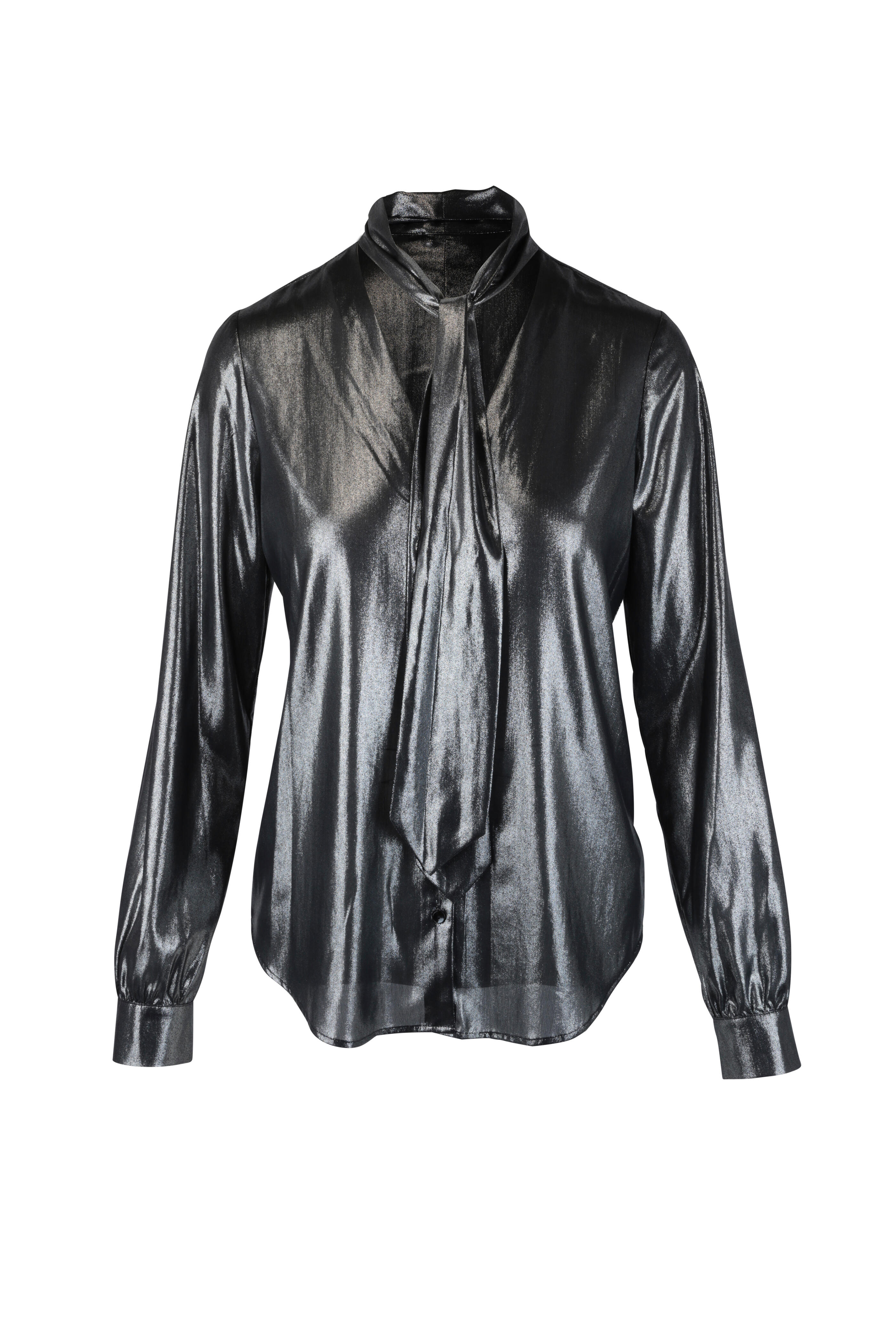 L'Agence - Gisele Silver Tie-Neck Blouse