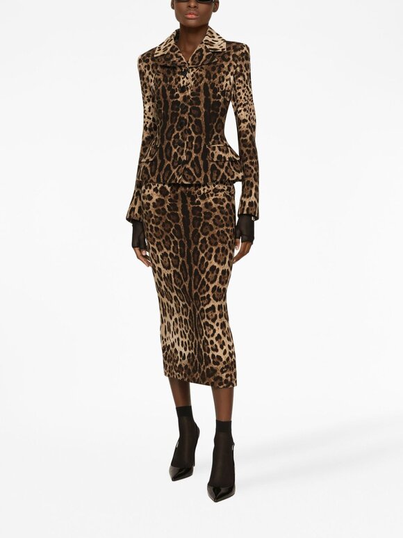 Dolce & Gabbana Light Brown Animal Print Wool Crepe Pencil Skirt - view 5
