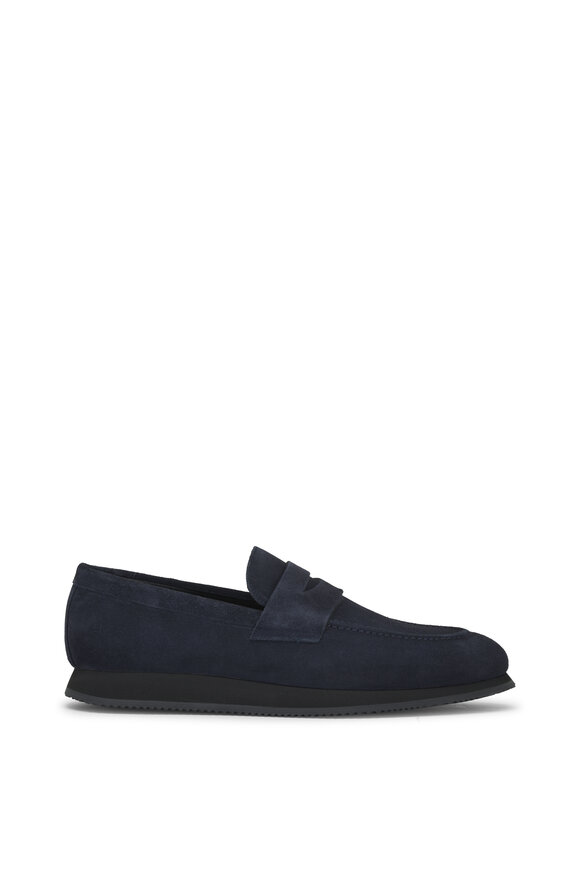 G Brown - Navy Blue Thick Sole Suede Penny Loafer 