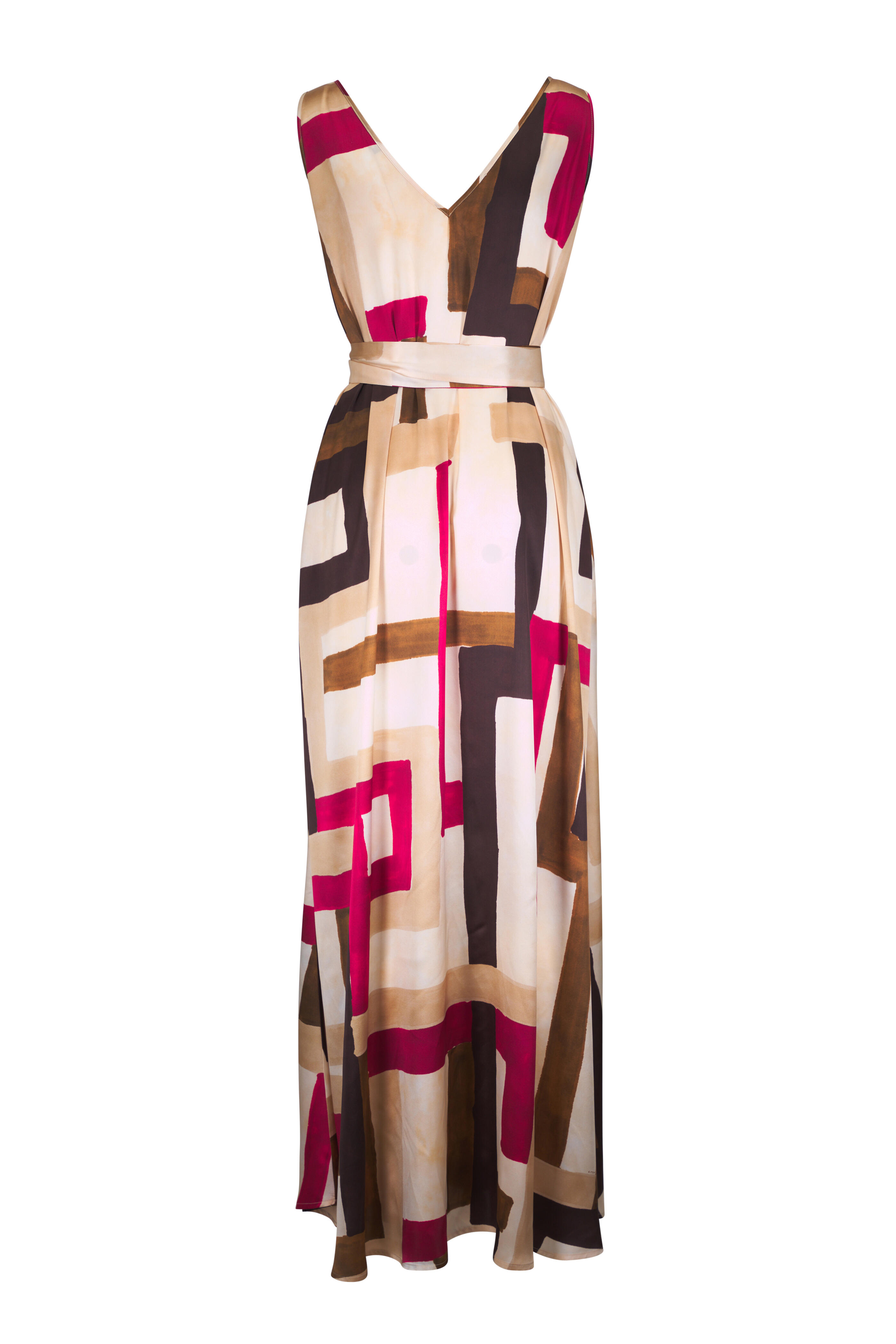 Kiton - Cherry & Chocolate Geometric Print Silk Maxi Dress