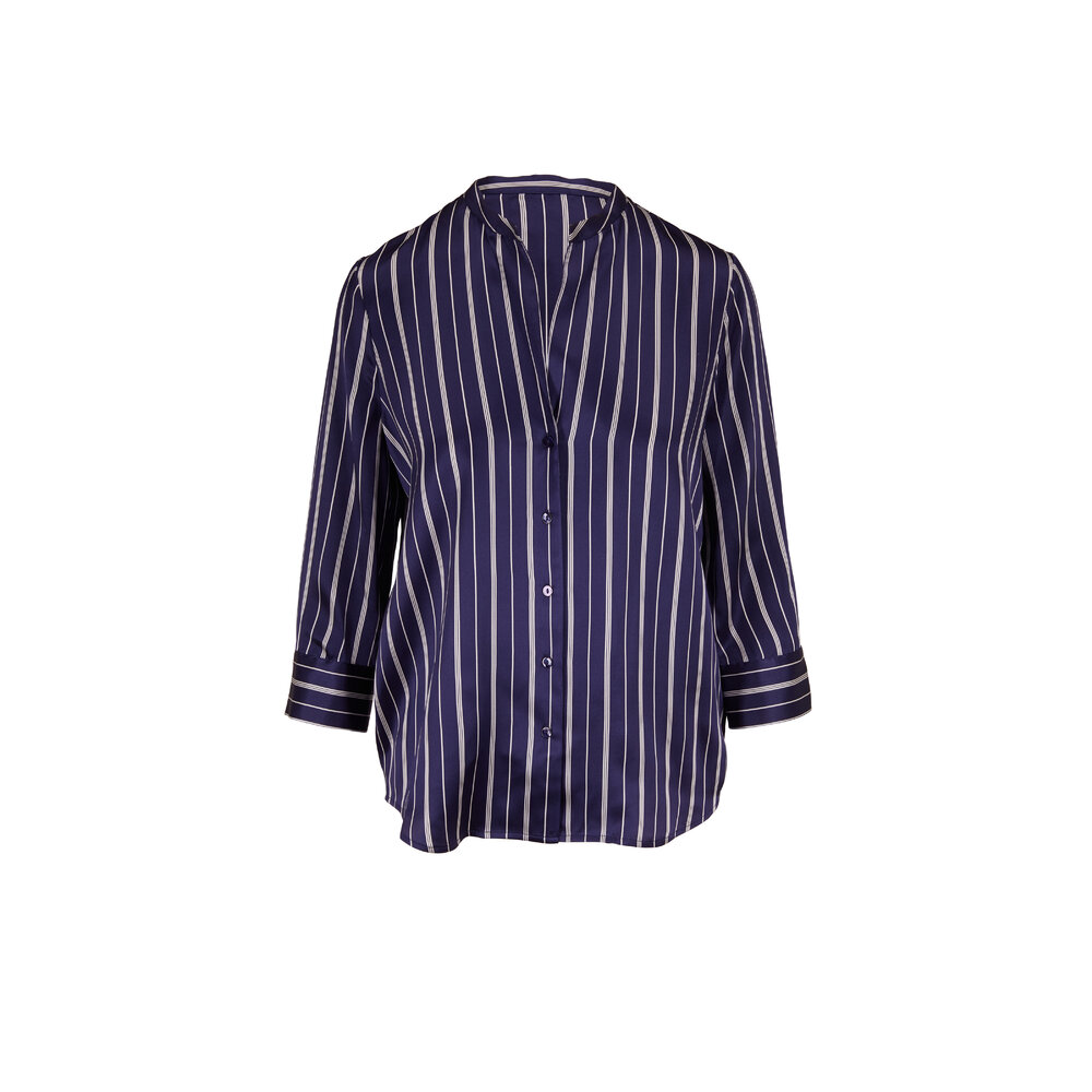 結婚祝い L'Agence - Aoki Navy & White Stripe Silk Blouse | Mitchell トップス