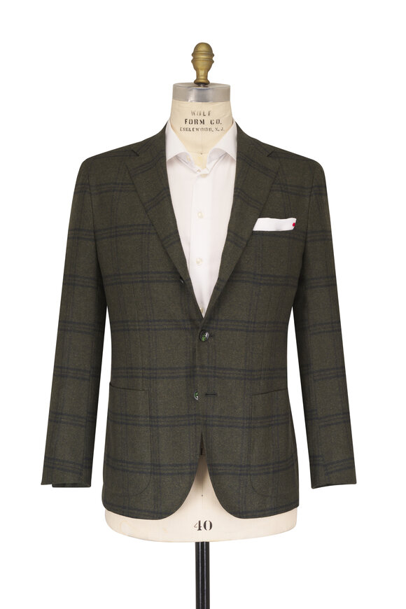 Kiton Olive Plaid Cashmere, Vicuna & Silk Sportcoat - view 2