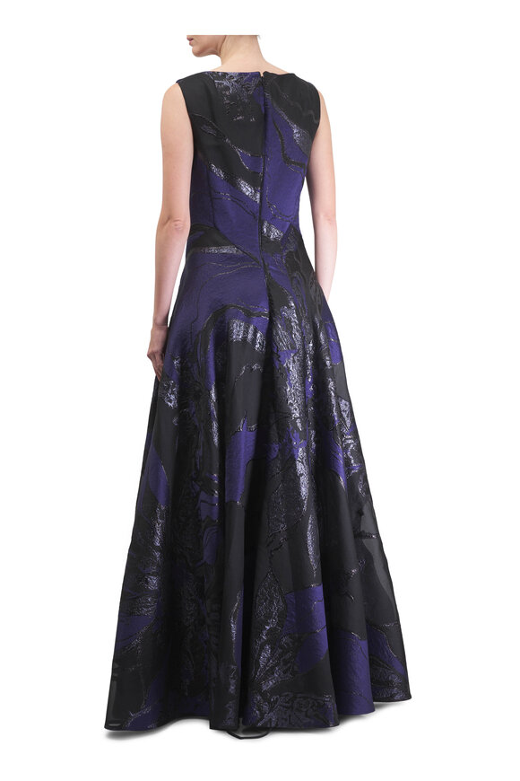 Talbot Runhof Black & Navy Jacquard V-Neck Gown - view 3