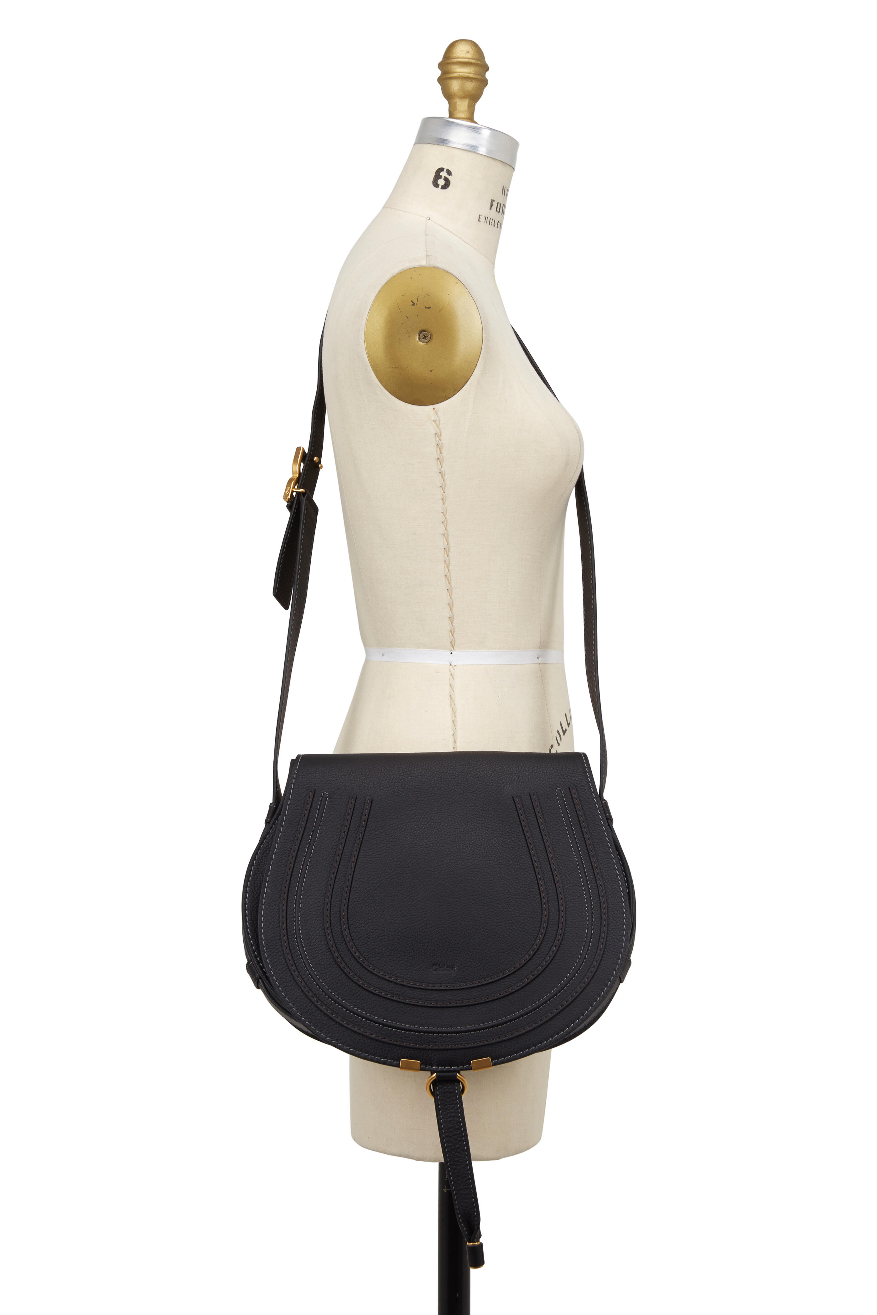 Chloé - Marcie Medium Black Leather Saddle Crossbody Bag