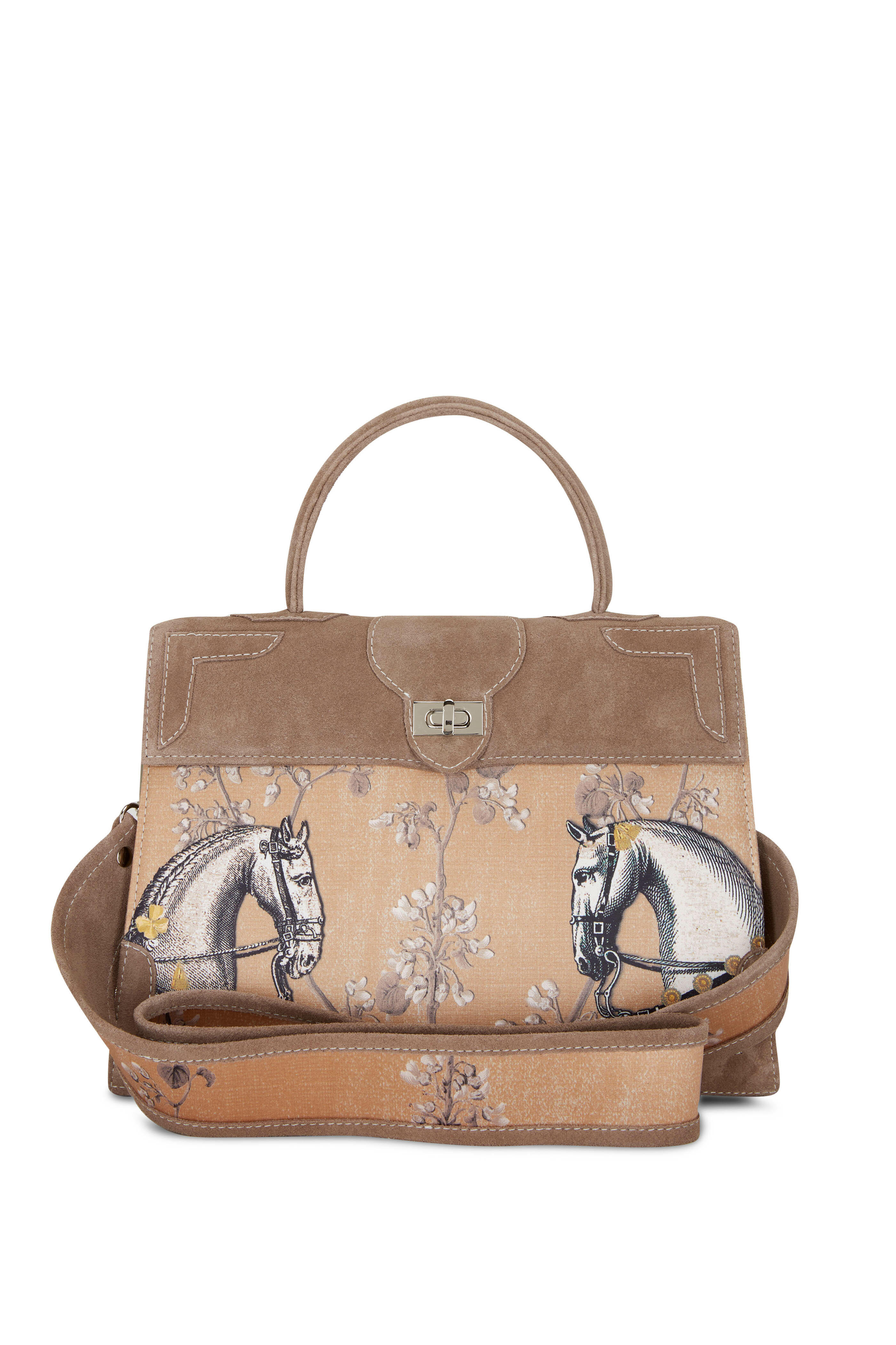 Marquise Paris - Beige Equestrian Suede & Satin Shoulder Bag