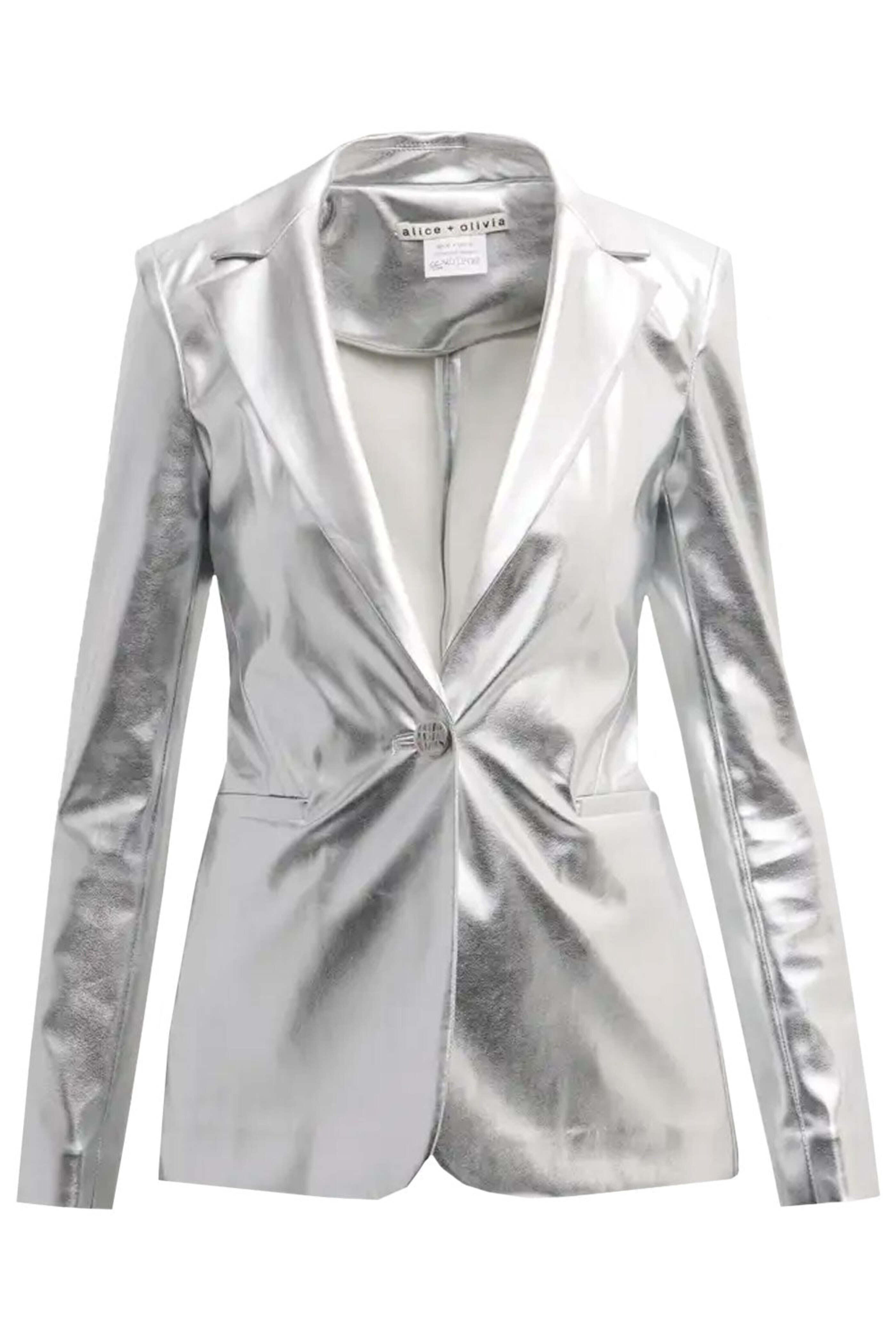 Alice & Olivia - Silver Macey Metallic Vegan Leather Blazer