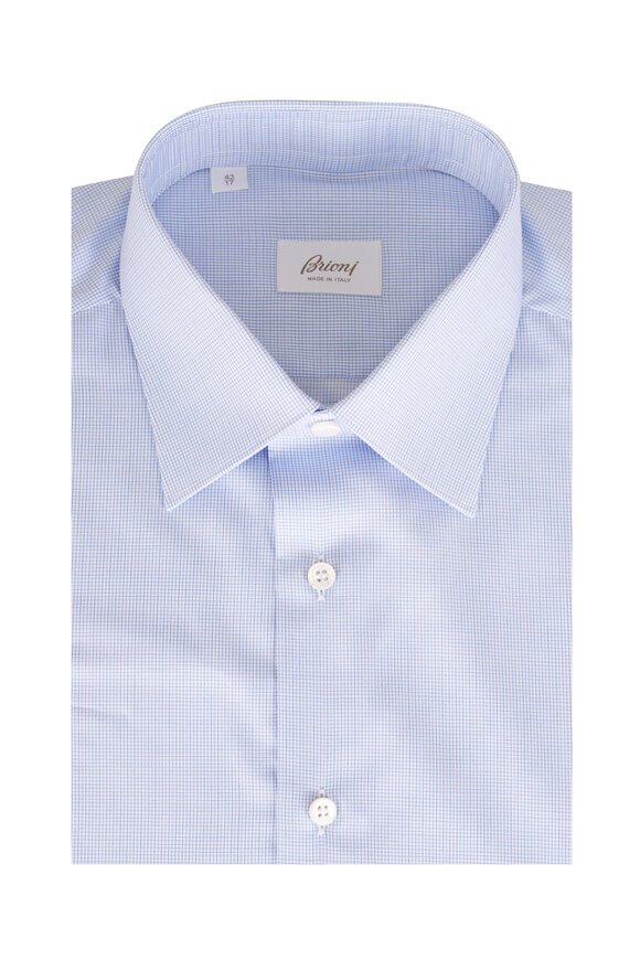 Brioni Blue Mini Check Cotton Dress Shirt - view 1