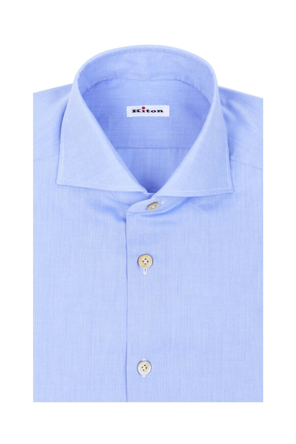 Kiton - Solid Blue Dress Shirt