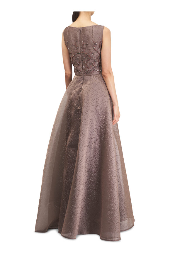 Talbot Runhof Taupe Brown Embroidered Organza Ball Gown - view 4