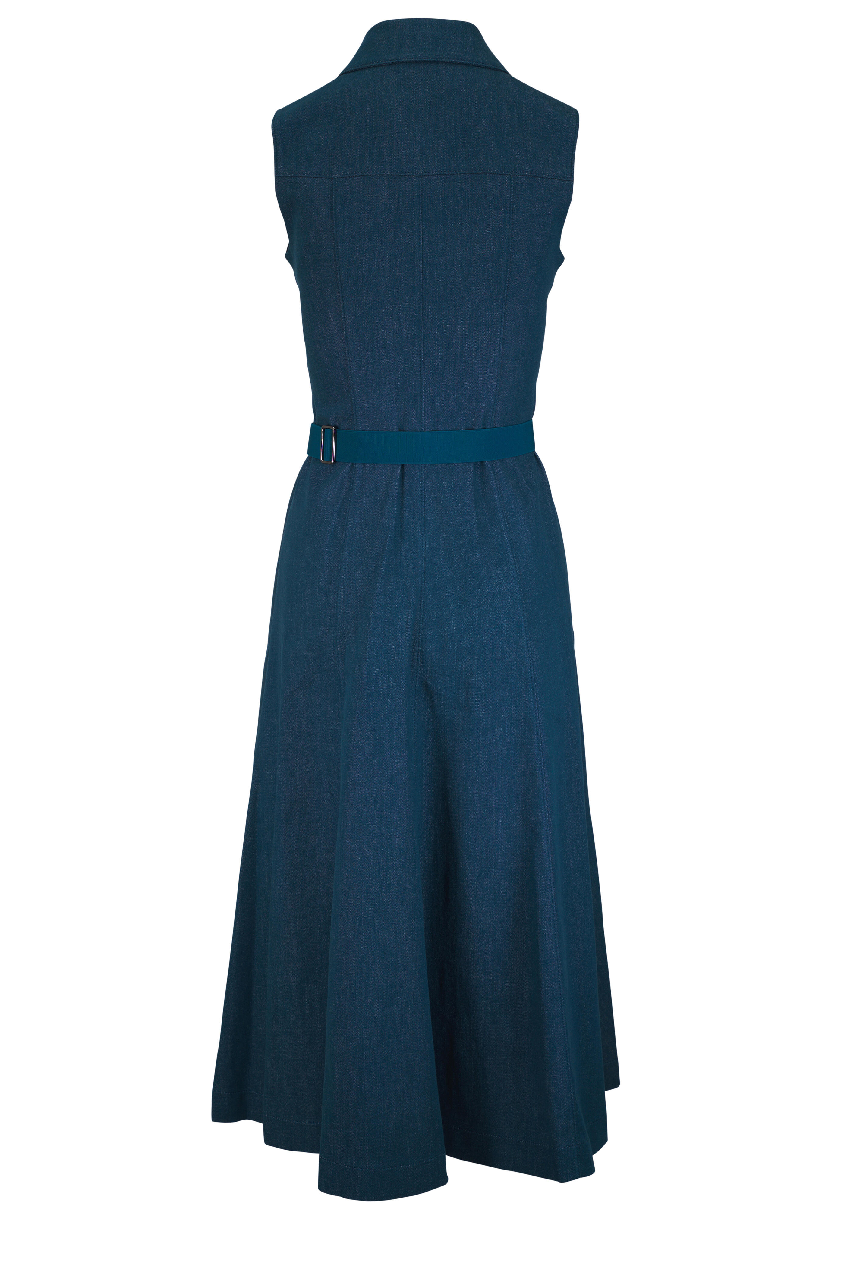 Akris - Dark Teal Sleeveless Belted Midi Dress - view 4
