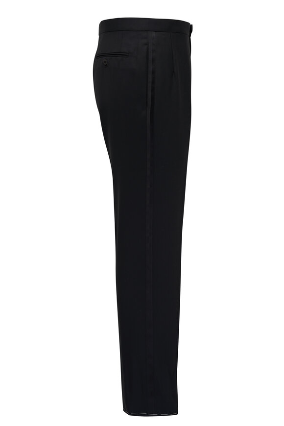 Brioni - Black Wool & Satin Stripe Tuxedo Pant 