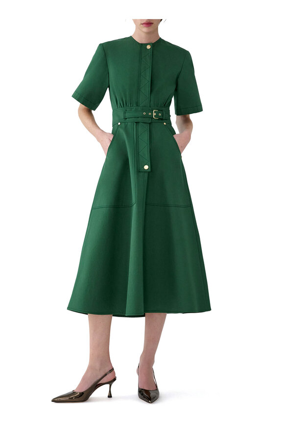 Carolina Herrera Racing Green Cotton A-Line Dress - view 2