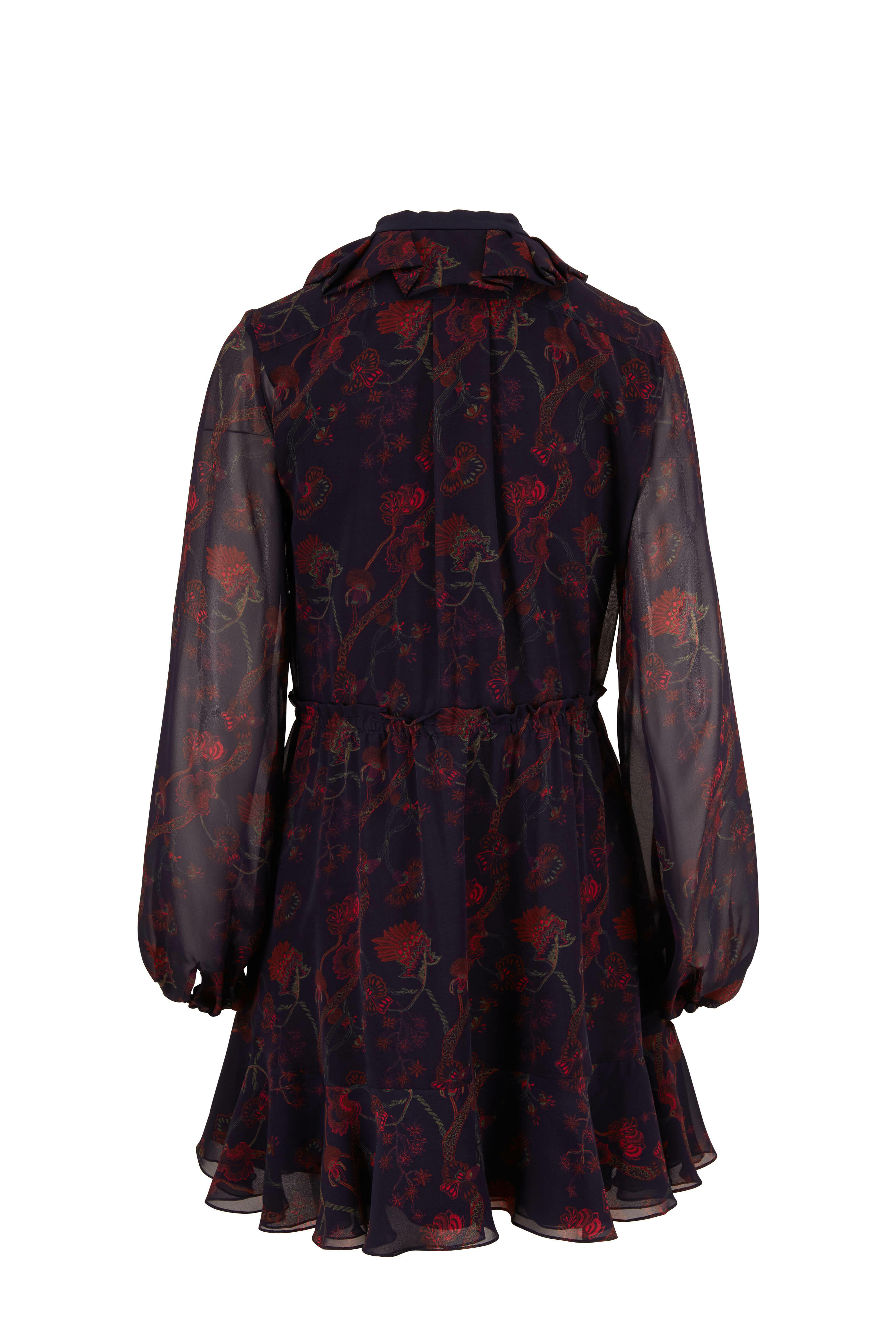 Chloé - Navy Blue Silk Georgette Floral Dress