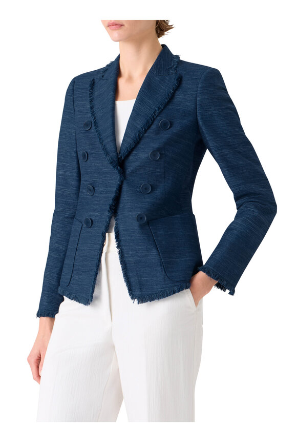 Akris Punto Dark Blue Silk & Cotton Jacket - view 4