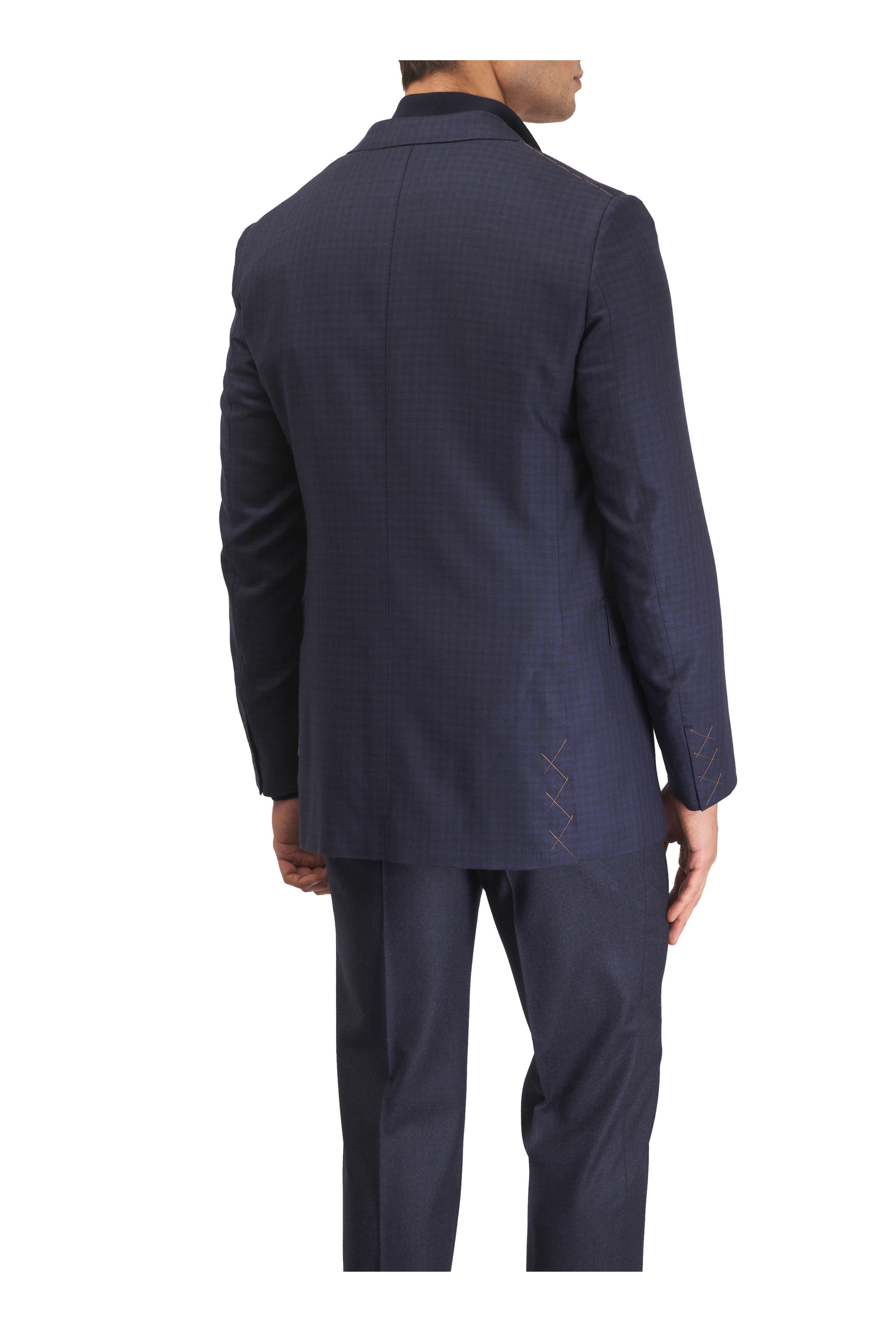 Zegna - Navy Tonal Check Cashmere & Silk Sportcoat