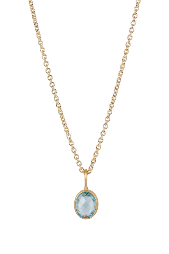 Caroline Ellen - 22K Yellow Gold Blue Zircon Pendant Necklace