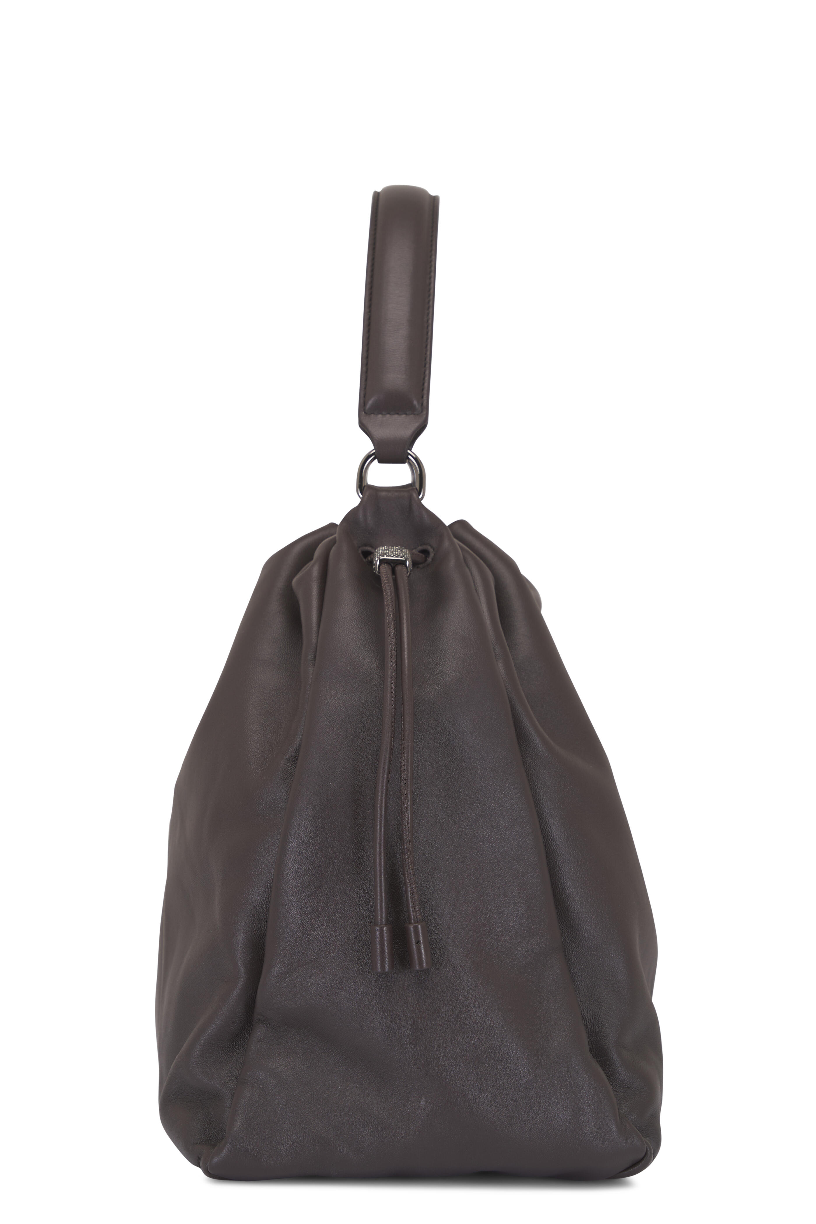 Brunello Cucinelli - Testa Dark Brown Lambskin Top Handle Bag
