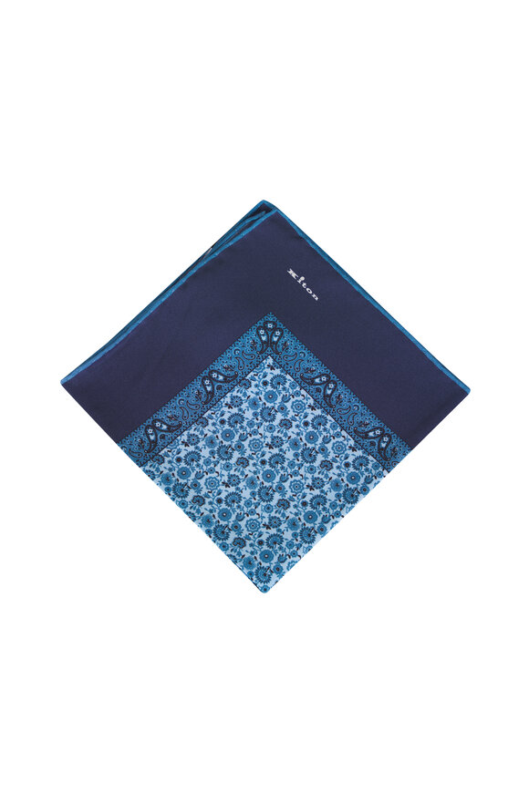 Kiton Blue Tonal Floral Silk Pocket Square - view 1